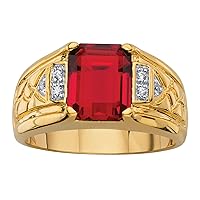 PalmBeach Men's Yellow Gold-plated Emerald Cut Genuine Red Garnet and Diamond Accent Ring Sizes 8-13