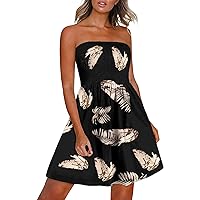 Dresses for Women 2024 Casual Spring, Summer Dress for Women Fashion Beach Boho Strapless Cover Ups Off Should