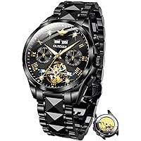 OUPINKE Mens Automatic Watch Skeleton Mechanical Diamond Luxury Self Winding Dress Wrist Watches Sapphire Crystal Tungsten Steel Business Gifts