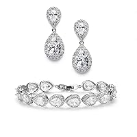 SWEETV Teardrop Wedding Earrings and Bracelets for Brides, Bridal Wedding Jewelry Set for Women
