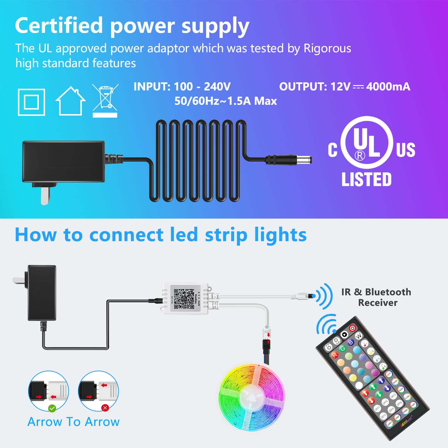 Nexillumi 65.6 ft LED Lights for Bedroom Music Sync Color Changing RGB LED Strip Rope Lights 44-Key Remote, 5050 RGB LED Light Strips(APP+Remote+Mic)