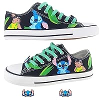Stitch Shoes Custom Hand Painted Canvas Sneakers Low Top Black for Men Women's Canvas Shoes Christmas Birthday Gifts
