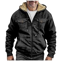Jackets for Men Zipper Sherpa Fleece Lined Jackets Vintage Print Long Sleeve Coats Casual Loose Hoodies