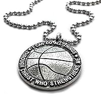 Basketball Necklace I Can Do All Things Through Christ Antique Silver Finish Phil 413 On 30 Inch Ball Chain