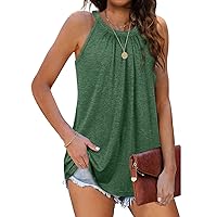 Tank Top for Women,Women's Casual Round Neck Pleated Soild Short-Sleeved Top Workout Shirts for Women