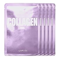 Collagen Sheet Mask, Firming Daily Face Mask with Collagen Peptides for Anti-Aging, Helps to Minimize Wrinkles, Restores Skin Elasticity & Firmness, Korean Beauty Favorite, 5-Pack