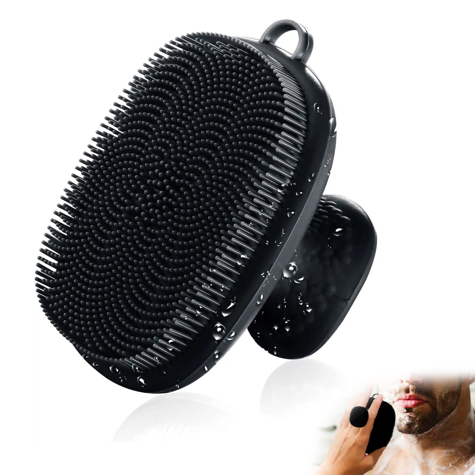 Silicone Face Scrubber for Men ,Manual Waterproof Cleansing Skin Care Face Wash Brushes for Facial Cleansing and Exfoliating (Black)