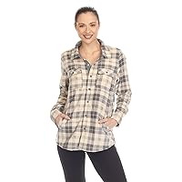 Women's Fleece Button-Down Flannel Plaid Boyfriend Shirt