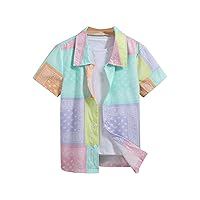 SOLY HUX Boy's Summer Button Down Shirts Color Block Short Sleeve Beach Vacation Shirt Tops