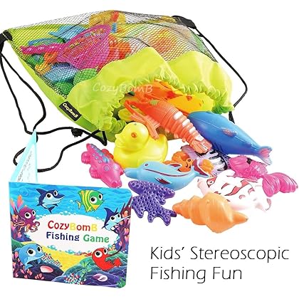 CozyBomB Magnetic Fishing Pool Toys Game for Kids - Water Table Bathtub Kiddie Party Toy with Pole Rod Net Plastic Floating Fish Toddler Color Ocean Sea Animals Gifts Age 3 4 5 6 Year Old
