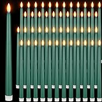 48 Pack Flameless Taper Candles Realistic with Yellow Flickering Candlelights Plastic 11 Inch Last Long Battery Operated Window Candlestick for Halloween Christmas (Green)