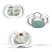 Smilo Baby Pacifier - 3 Pack of Slimline Pacifiers for Babies - Stage 3 for Babies 9+ Months - 100% Silicone Pacifier and BPA Free - Glow in The Dark - Winter Edition