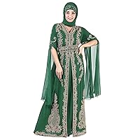 Women Moroccan Dubai Kaftan Long Maxi Slit Sleeve Party Wedding Islamic Abaya Plus Size Gown Dress with Hijab (6X-Large, Bottle Green)