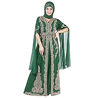 Women Moroccan Dubai Kaftan Long Maxi Slit Sleeve Party Wedding Islamic Abaya Plus Size Gown Dress with Hijab