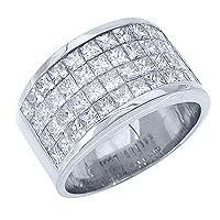 18k White Gold Mens Invisible Princess Cut Diamond Ring 3.38 Carats