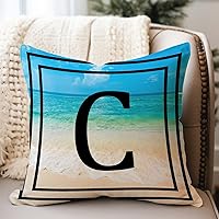 Letter C Throw Pillow Covers - Boho Tropical Summer Themed Cushion Covers - Beach Blue Throw Pillow Cover with Hidden Zipper for Living Room Chair New Home Gifts 20x20 Inch