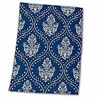 3dRose Dooni Designs Navy and White Henna Style Damask - Towels (twl-116398-2)