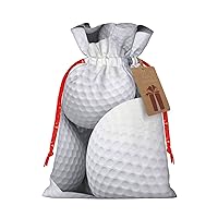 Augenstern Christmas Burlap Gift Bag With Drawstring 3d-Golf-Balls-Pattern Reusable Gift Wrapping Bag Xmas Holiday Party Favors Bag Medium