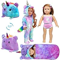 WONDOLL 18-inch Doll-Clothes and Reversible-Doll-Sleeping-Bag Set with Headband Compatible with All 18 inch Dolls Like American-18”-Girl, Our-Generation, My-Life Gotz Dolls Accessories for Kids