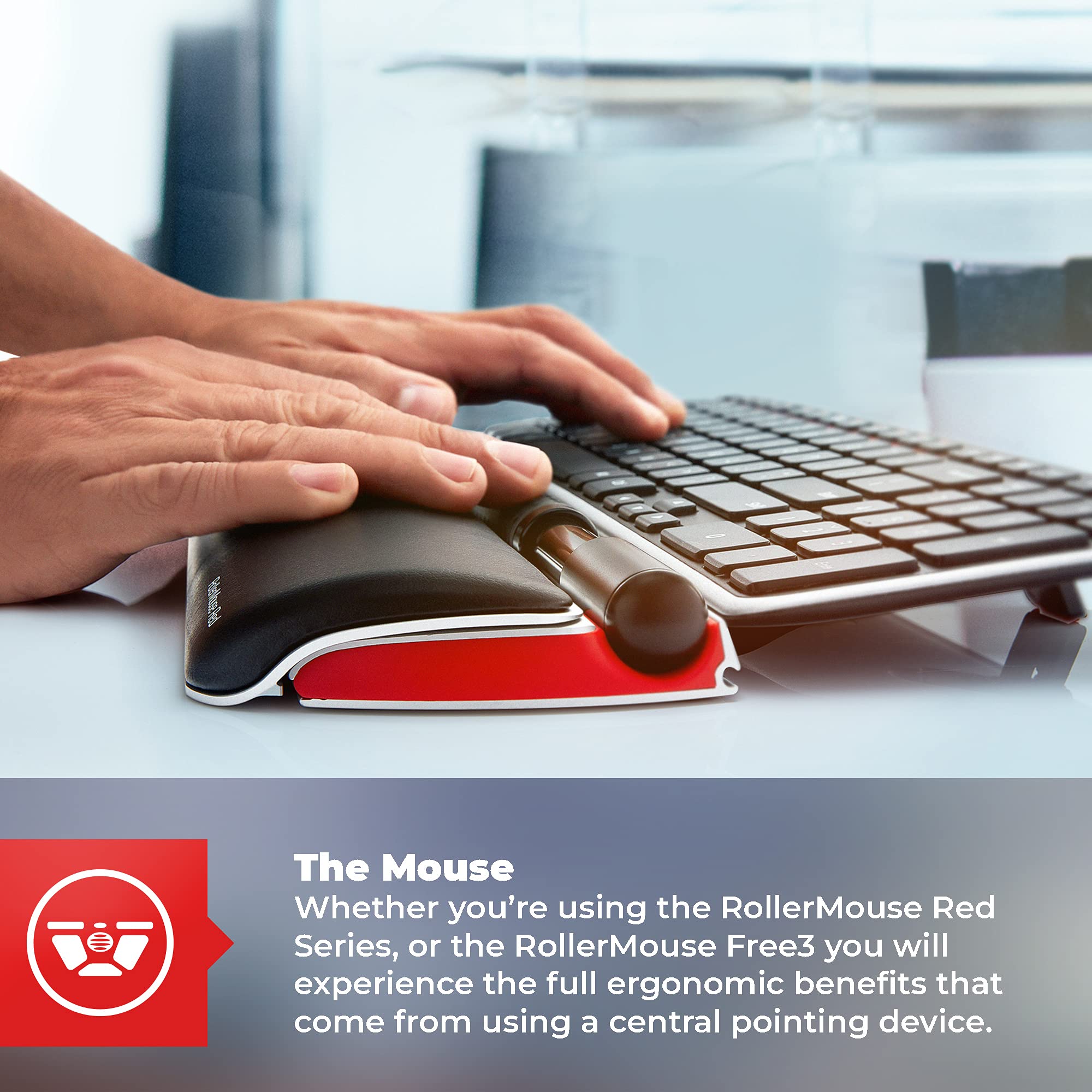 Contour Design Ultimate Workstation Red Wireless - Includes RollerMouse Red & Balance Keyboard - Wireless Ergonomic Keyboard and Mouse Combo - Compatible with Mac & PC Computers