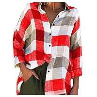 Women's Printed Long-Sleeved Button Down Collar Long Shacket Jacket, Plaid Shirt Boyfriend Long Sleeve Shirts