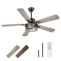 TENGXIN 52 Inch Farmhouse Ceiling Fan - Industrial Ceiling Fans with Light and Remote Control,Matte Black Ceiling Fan with 5 Reversible Blades,TXCF-BK001