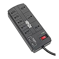 Tripp Lite Surge Protector with USB Charging, 8 Outlet Surge Protector Power Strip, 2 USB Charge Ports, 8ft Cord, 1200 Joules, Black (TLP88USBB)