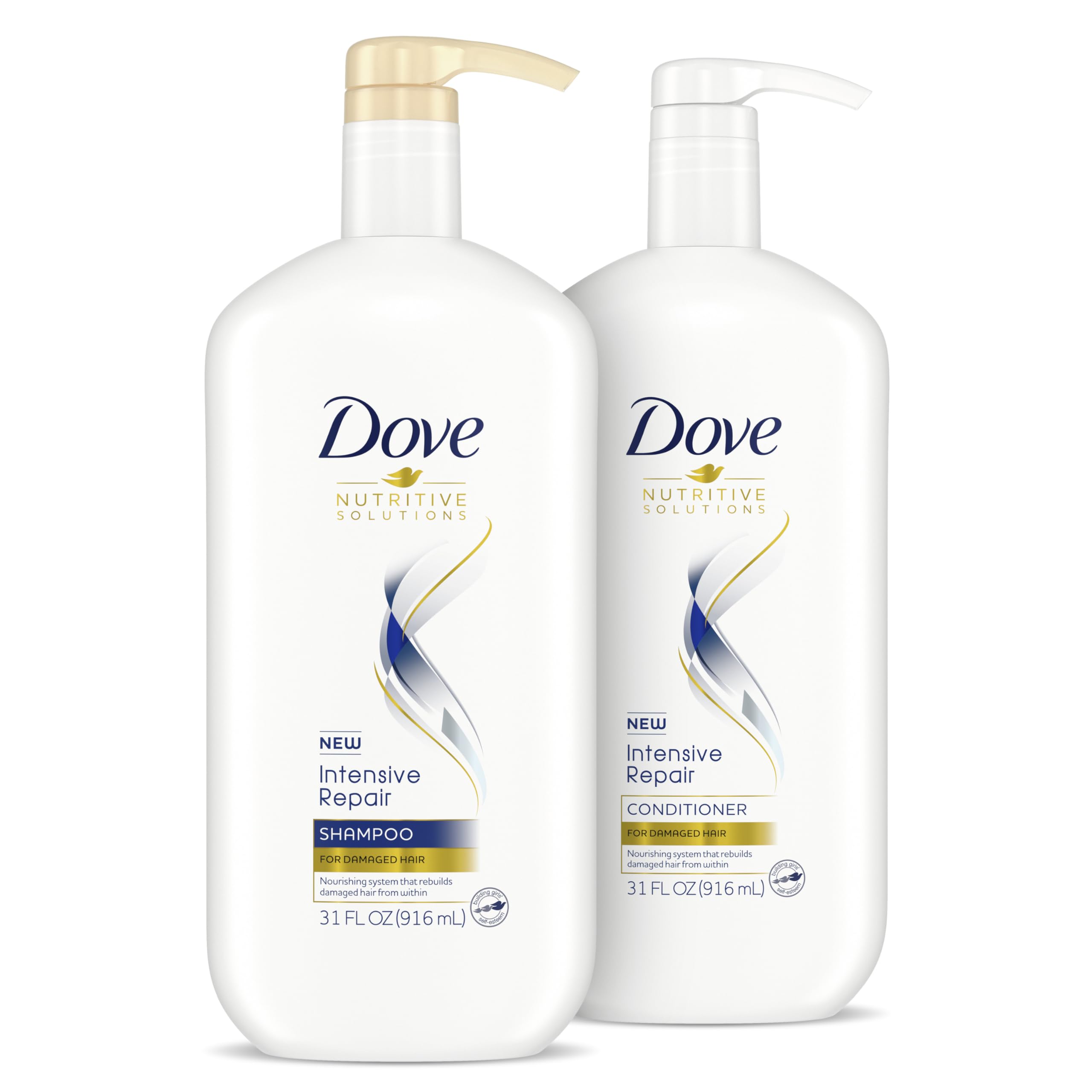 Dove Nutritive Solutions Strengthening Shampoo and Conditioner with Pump Intensive Repair 2 Count for Damaged Hair Dry Hair Shampoo and Deep Conditioner Formulas with Keratin Actives 31 oz