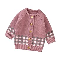 Baby Girl Boy Knit Cardigan Sweater Warm Pullover Tops Toddler Infant Plaid Baby Jackets (Pink, 9-12 Months)