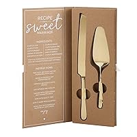 Creative Brands Corrugated Book Box Gift Set by Faithworks, 2-Piece, Wedding Cake Server & Knife - Champagne Gold