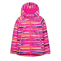 Hiheart Girls Fleece Lined Outerwear Hooded Striped Windproof Softshell Jacket