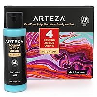 ARTEZA Acrylic Pouring Paint Set, 4 Orchid Colors, 4 oz Bottles, High-Flow Paint, No Mixing Needed, Art Supplies for Canvas, Glass, Paper, Wood, Tile, and Stones, Orchid Tones, 16 Fl Oz (Pack of 1)