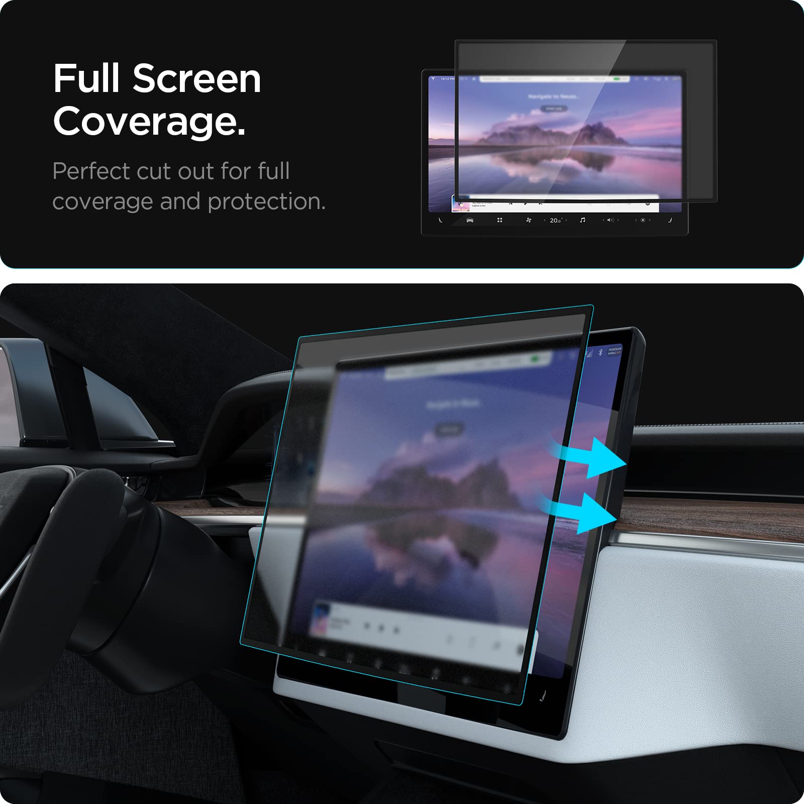 Spigen Tempered Glass Screen Protector [GlasTR EZ FIT] Designed for 2023/2022/2021 Tesla Refreshed Model S/X Dashboard Touchscreen - Matte/Anti Fingerprint
