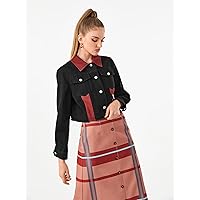 Women's Jackets Jackets for Women Contrast Collar Crop Jacket Lightweight Fashion (Color : Multicolor, Size : Small)