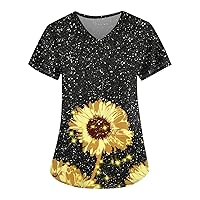 Women's Scrubs Loose Tops Plus Size Casual V Neck Short Sleeve Casual Summer T-Shirts Tops Shirts Work, S-5XL