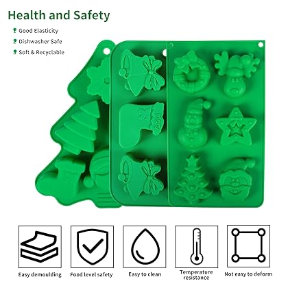 3-Piece Christmas Silicone Baking Mold, Christmas Tree Silicone Mold Is Suitable for Cakes, Candies, Chocolates, Handmade Soaps and Kitchen Baking Decoration,No-Stick Christmas Baking Trays Pan (A)