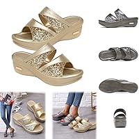 ZHANGZHI Summer Glitter PU Wedge Platform Comfortable Sandals for Women, 2022 New Peep Toe Casual Wedge Platform Shoes (Gold,5.5)