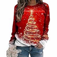 Christmas Tops for Women Snowflakes Crewneck Long Sleeve Sweater Midi Chunky Knit Tunic Sweater