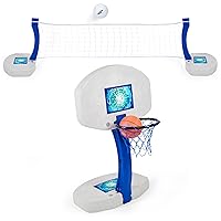 2-in-1 Pool Sport Combo Set - Volleyball Net & Outdoor Basketball Hoop for in- & Above Ground Pool, Outdoor Games for Adults and Family