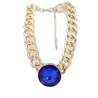 TFJ Women Fashion Jewelry Gold Thick Chain Chunky Links Short Necklace Big Blue Bling Bead