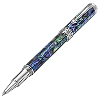 Xezo Maestro Rollerball Pen, Fine Point. Natural Abalone Sea Shell Inlay with Pure Platinum Plating. Handcrafted, Limited Edition, Serialized
