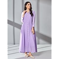 Summer Dresses for Women 2022 Solid Ruffle Hem Shirt Dress Dresses for Women (Color : Lilac Purple, Size : X-Large)