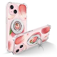 GVIEWIN Bundle - Compatible with iPhone 15 Case (Peachy Orchard/Pink) + Magnetic Phone Ring Holder (Silver)