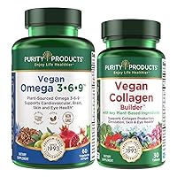 Bundle - Vegan Omega 3-6-9 + Vegan Collagen Builder Omega 3-6-9 (“5 in 1” Plant-Based Omega Essential Fatty Acid) - Vegan Collagen Builder (w/Key Plant-Based Ingredients & More)