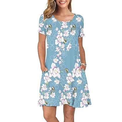 KORSIS Summer Dresses For Women Casual T Shirt Dresses Swing Flowy Beach Vacation Sundress with Pockets