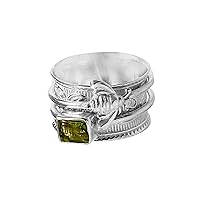 925 Sterling Silver & Brass Peridot Spinner Ring Handmade Honey Bee Engraved Wide Band Fidget Anxiety Ring For Her Anniversary Wedding Wear