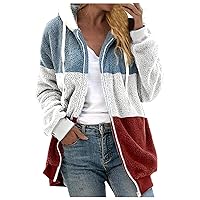 Winter Coat for Women 2023,Sherpa Jacket Plus Size Long Sleeve Zipper Fuzzy Warm Outerwear Plush Hoodies With Pockets