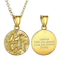 Chinese Zodiac Coin Necklace, Gold Round Disc Handmade Animal Pendant Amulet Lucky Charm Necklaces for Women/Girl, Birthday Gift (with Gift Box)