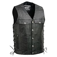 EL5360 Black Motorcycle Leather Vest with Denim Style Pockets -Riding Club Adult Vests