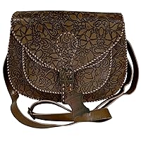 Women's Leather Crossbody Handbag Vintage Shoulder Fashion Casual Floral Sling Bag Evening Purse